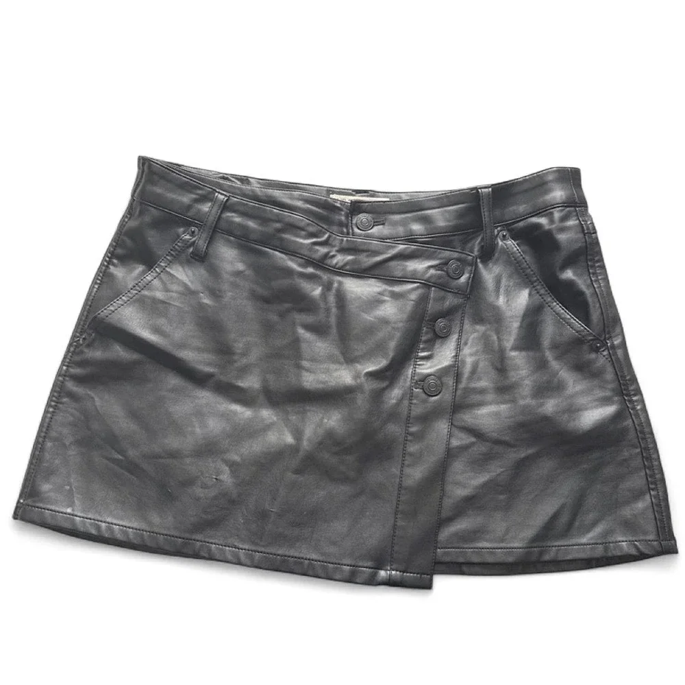 Free People Wynne Vegan Leather Asymmetrical Mini Skirt Black Size 31